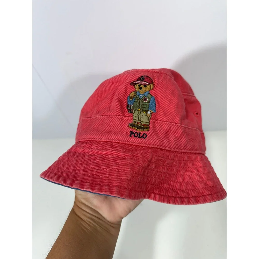 Polo Ralph Lauren Red‎ Polo Bear Cotton Bucket Hat SM 58cm Navy Underbrim